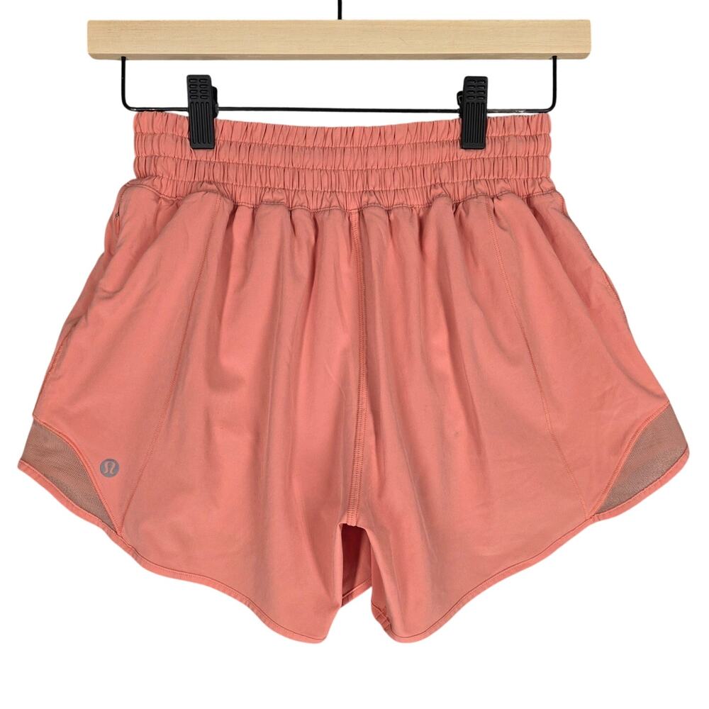 LULULEMON HOTTY HOT RUNNING SHORTS – WOMEN’S SIZE 4 – CORAL – 4" INSEAM